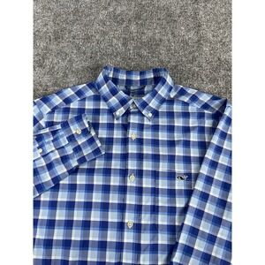 Vineyard Vines OTG Performance Button Up Shirt Mens Medium Blue Check On The Go